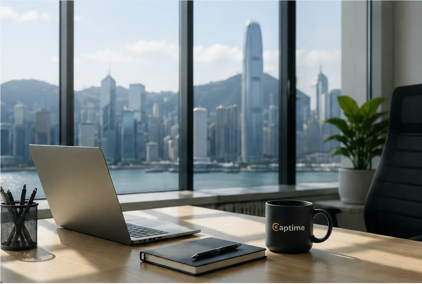 Modern professional workplace overlooking Hong Kong skyline