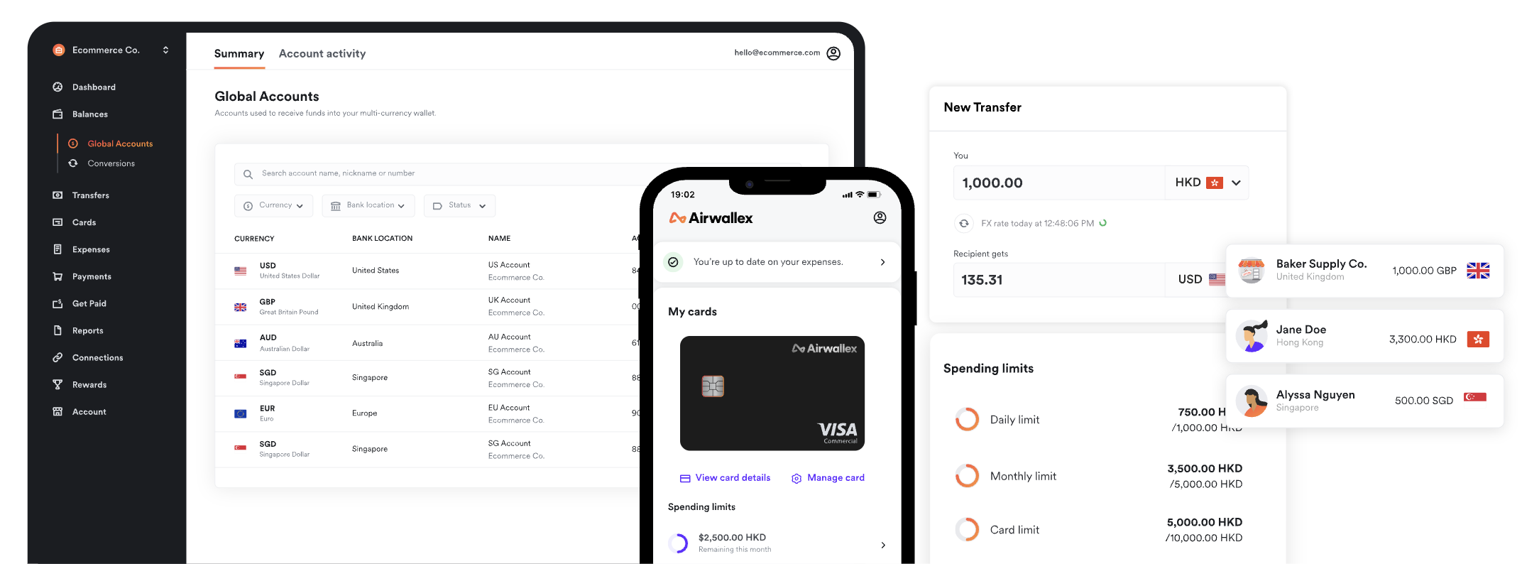 Airwallex platform - Global accounts, multi-currency wallet, transfers, and cards